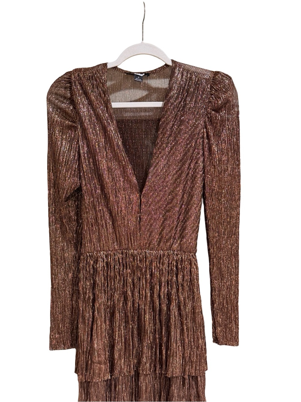 โจ Sabina Musayev Carry Metallic Pleated Tiered Maxi Dress Bronze Size Medium - Picture 8 of 16